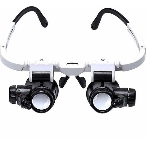 Lunette Loupe - 2 Lumières LED - Loupe Binoculaire - Lampe Loupe Grossissante pour Horloger, Lecture, Bijoutier, Couture - 8X-15X-23X (1/4)