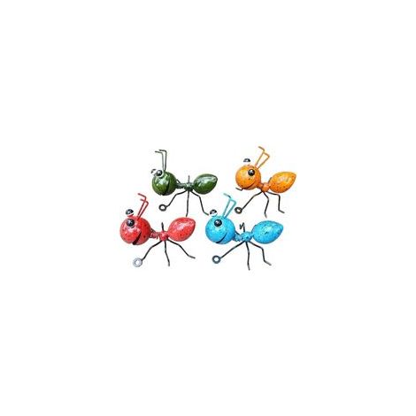 Set di 4 decorazioni murali a forma di formica in metallo colorato per bagno, cameretta o giardino. - Crezuo