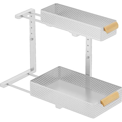 Organisateur sous évier, hauteur réglable, paniers coulissants doubles, Blanc (1/2)