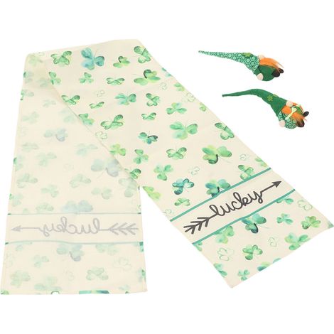 Tischläufer zum St. Patrick's Day, 190 cm lang, 33 cm breit, grüner Kleeblattdruck, für Dekoration und Feierlichkeiten (1/5)