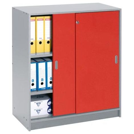 Armoire bois 100 x 90 cm corps aluminium - portes coulissantes cerise - Maxiburo