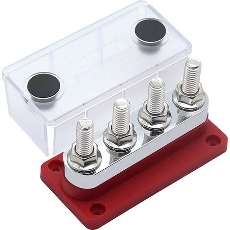 Morsettiera per sbarra collettiva in rame ad alta corrente da 600 A con 4 prigionieri M10 (rossa). (1/5)