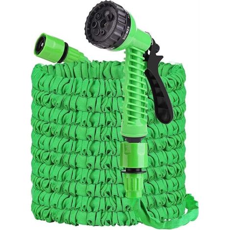 30m/100ft Expandable Garden Hose, Flexible Water Pipe with 7 Spray Patterns, Anti-Leak, Suitable for Garden, Car Wash (Green) (1/5)