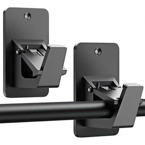 Lot de 2 supports de tringle à rideaux universels, sans perçage, auto-adhésifs 3M jusqu'à 13,6 kg, sans clous pour salle de bain, chambre à coucher, salon, cuisine (2 pièces, noir) (1/5)