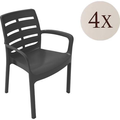 Sedia da Esterno Excel, 4 Sedie, Impilabile Made in Italy, Braccioli, Nero