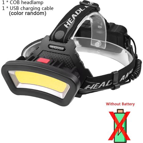 (Batterie non incluse) Lampe frontale COB puissante pour la chasse, la pêche nocturne, le camping, lampe torche rechargeable, lumière rouge et blanche. (1/5)