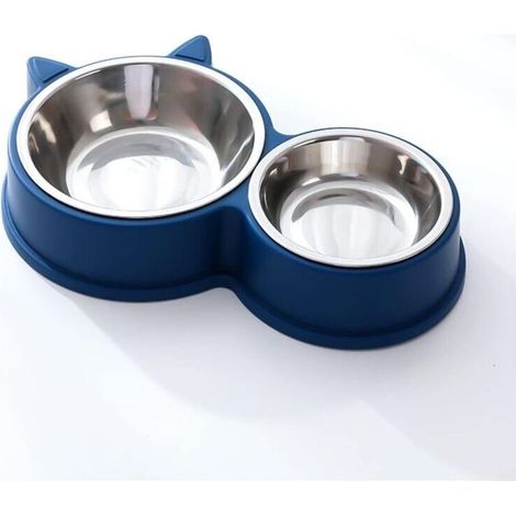 Gamelle pour Chat, Gamelles Doubles, Gamelle Chat en Acier Inoxydable Ensemble, Mangeoirs et Abreuvoirs pour Chat Chiots Hamsters Lapins Petits Animaux(Bleu (1/4)