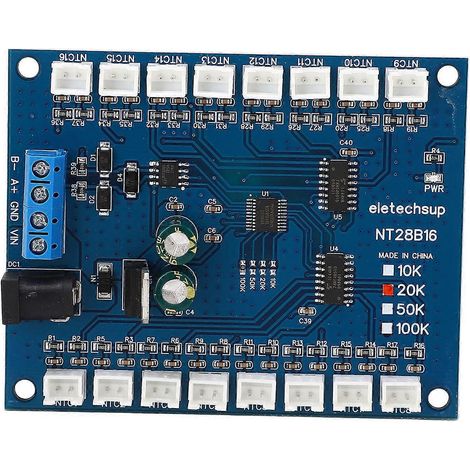 Temperatursensormodul mit 16 Kanälen, RS485, Messbereich -20 °C bis +125 °C, Temperaturmessplatine für B3950, 1 % NTC, 20