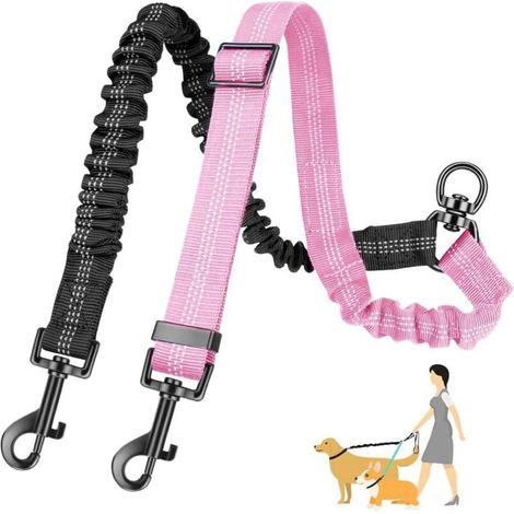2 laisse pour chien, réglable 45-65cm, nylon robuste, boucle rotative 360°, anti-enchevêtrement, pour petit moyen grand chien (1/5)
