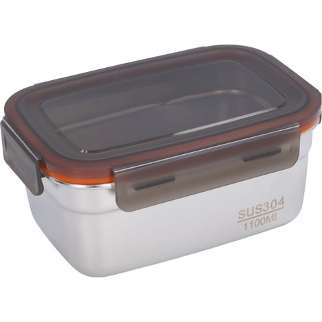 Contenitore per alimenti in acciaio inox 304, portapranzo a tenuta stagna, contenitore quadrato, 1100 ml