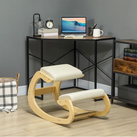 Chaise à genoux ergonomique à bascule pour home office, améliore la posture, soutien stable en bois, coloris crème - CHICFURN (1/5)