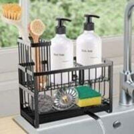 Porte-éponge d'évier de cuisine, boîte de rangement, porte-brosse à vaisselle à 2 niveaux, support d'évier en acier inoxydable,