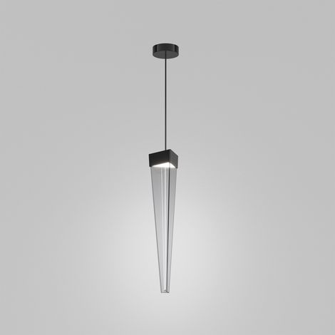 Stalactite Lampada a sospensione a LED piramidale in vetro fumé e metallo nickel nero lucido, dimmerabile TRIAC, altezza regolabile, 12W, 2700K