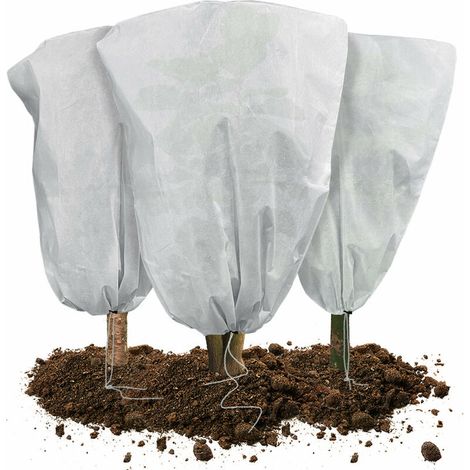 Set of 3 Winter Plant Covers with Drawstring, Polypropylene 80g/m², 80x100cm, White (1/4)