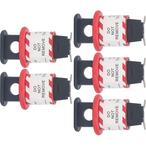 Cinq verrous miniatures de disjoncteurs avec broches orientées vers l'extérieur pour l'arrêt et la maintenance des équipements électriques industriels. (1/5)
