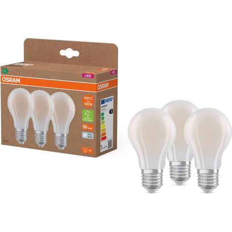Osram Lampada Led Classic A100 Filament E27 7,2W 4000K Bianco Freddo 1521lm Opaca - 3 Pz