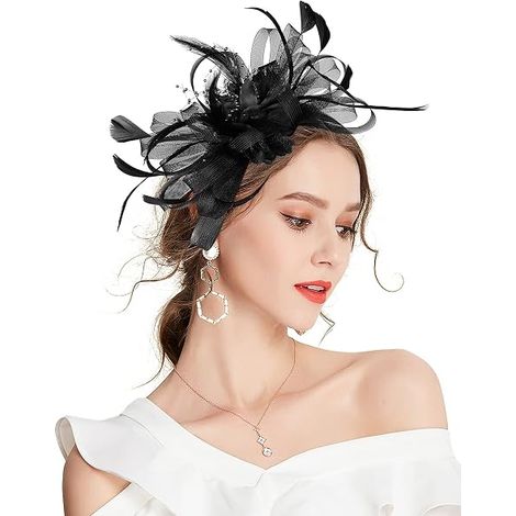 Cappello fascinator da donna – Fermaglio per capelli con piuma e fiore – Spilla – Festa del tè per matrimoni