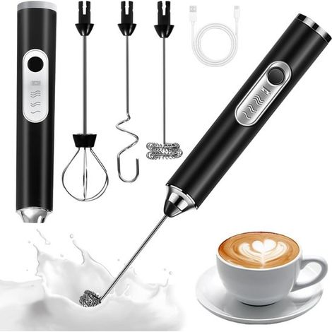Tragbarer elektrischer 3-in-1-Milchaufschäumer wiederaufladbar per USB Mini-Mixer mit einstellbaren Geschwindigkeiten für Latte Macchiato und (1/5)