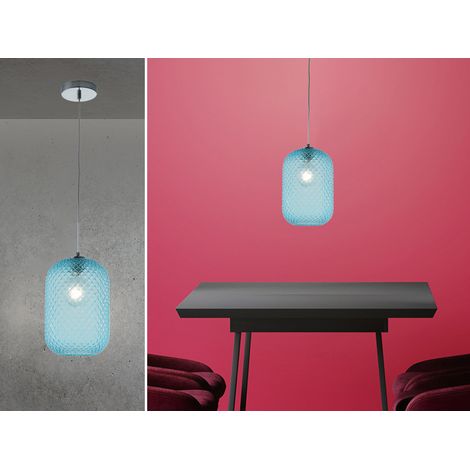 LED Pendelleuchte Relief Kristallglas transparent Blau, Ø 20cm (1/5)