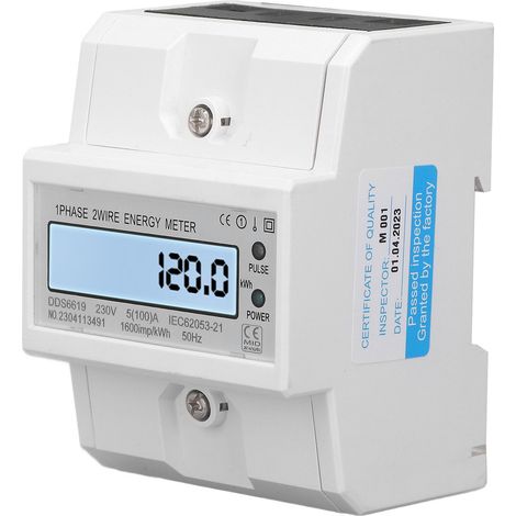 Compteur électrique monophasé 2 conducteurs, rail DIN 4P, intelligent avec affichage LCD, 230VAC 50Hz (1/5)