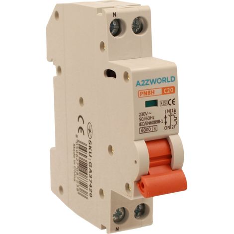MCB Interruttore Magnetotermico Automatico Curva C 1P+N 1M 6000A C20A AC 230V IP20 IEC60898-1 PN8H (1/3)