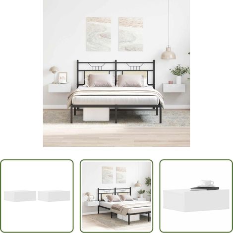 vidaXL Table de chevet flottante - Tables de chevet flottantes 2 pcs Blanc bois d’ingénierie (1/5)