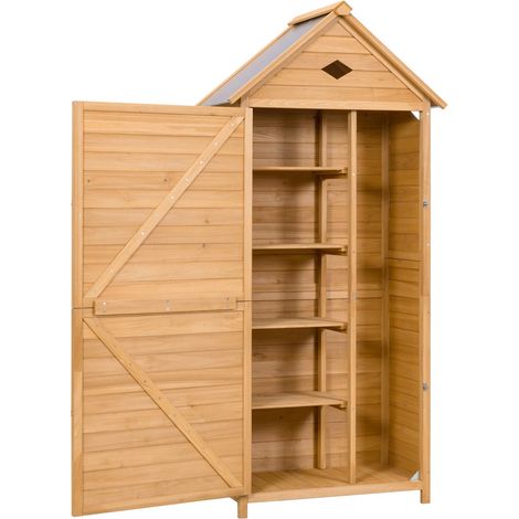 COSTWAY Gartenschrank Holz wetterfest, mit Satteldach, Gerätehaus Geräteschuppen, Inkl. Riegelverschluss 177x80x45cm