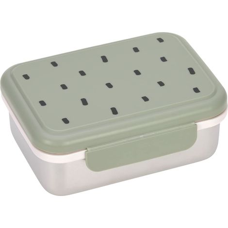 LÄSSIG Scatola per il pranzo dei bambini Scatola per la colazione in acciaio inossidabile Scatola per la scuola dell'infanzia sostenibile/Lunchbox Happy Prints olive (1/4)