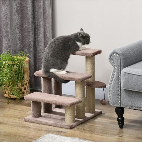 Tiragraffi 45x40x48 cm, scala per gatti, piattaforma intermedia, corda in juta, legno marrone (1/5)