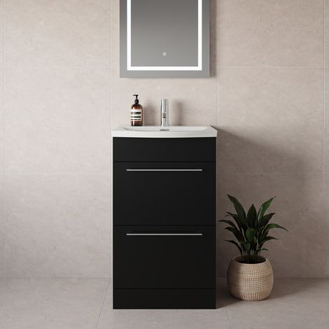 Napoli 390 Matt Black 500mm 2 Drawer Vanity Unit with Arc Basin - 500mm - Chrome 320mm Handle