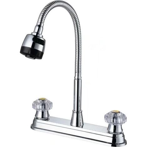 Robinet d'évier de cuisine avec douchette extractible, eau chaude et froide, en acier inoxydable brossé. (1/5)