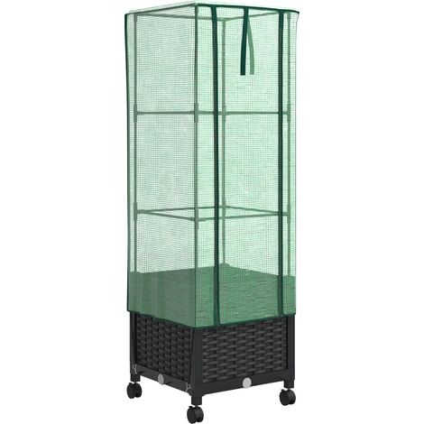 Gartenplanter mit Gewächshausabdeckung und Rädern Schwarz PP vidaXL