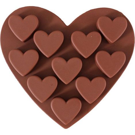 Silikon-Schokoladenformen, antihaftbeschichtete herzförmige Küchenformen, Eiswürfelbehälter für Kuchen, Pralinen, Fudge-Kugeln, Gelee, Muffins, Cupcakes (Schokoladenfarbe) (1/5)