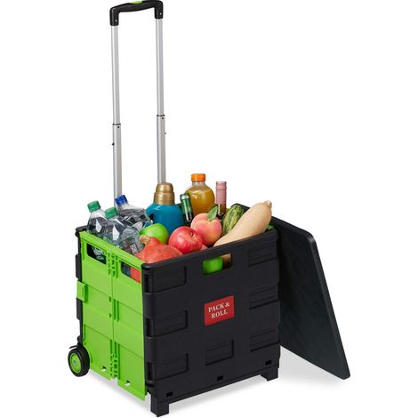 Carrello spesa pieghevole Relaxdays, 50 l, fino a 35 kg, con manico telescopico, 2 ruote, verde/nero (1/5)