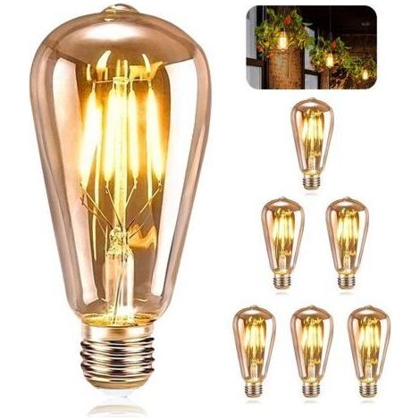6 Pièces Ampoule E27 Vintage, LED ST64 Lampe Décorative Rétro Edison Vintage, 4W Filament Blanc Chaud pour Restaurant Café Bar Ampoules (1/5)