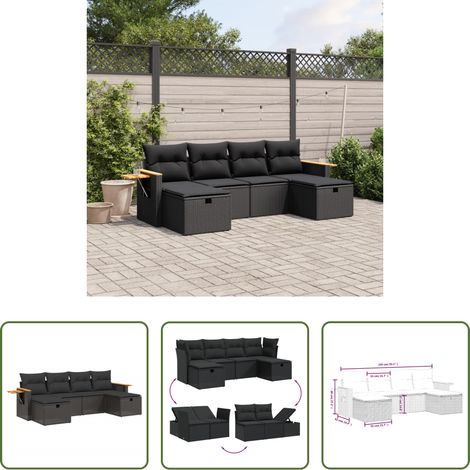 Gartensessel - 6-tlg. Garten-Sofagarnitur mit Kissen Schwarz Poly Rattan (1/5)