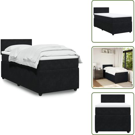 Letto con testiera - vidaXL Giroletto a Molle con Materasso Nero 90x200 cm in Velluto - Materasso in velluto