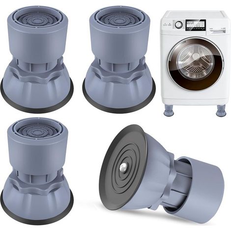 4 Pièces Pieds Réglables pour Lave-Linge, Hauteur Réglable de 8,5 à 11,5 cm, Tapis Anti-Vibrations Universels, Amortisseurs de Vibrations pour Lave-Linge et Sèche-Linge - Gris