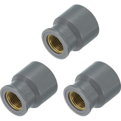 3Pcs Raccord De Tuyau PVC 32mm 1/2PT Filetage Femelle Laiton Gris (1/5)