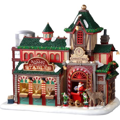 Lemax – Stalles des rennes du Père Noël – Bâtiment illuminé 24,5 x 14,5 x 22,5 cm – Nécessite 3 piles 1,5V – Collection Santa's Wonderland