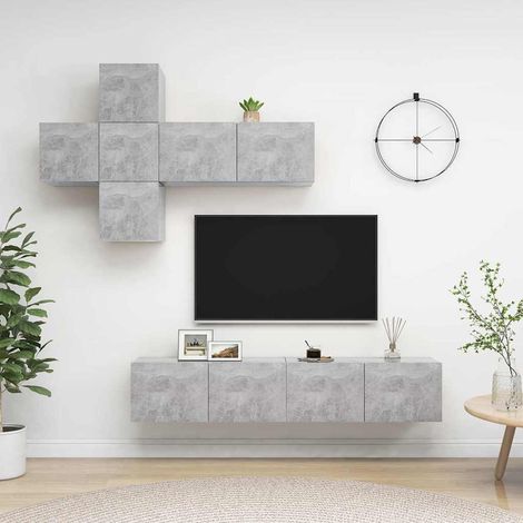vidaXL Set de muebles de salón 7 pzas madera ingeniería gris hormigón (1/5)