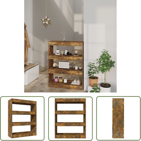 The Living Store Bücherregal/Raumteiler Räuchereiche 80x30x103 cm Holzwerkstoff - Bücherregal - Holzmöbel - Rauchereiche - Raumteiler - Wohnzimmer Dekoration (1/5)