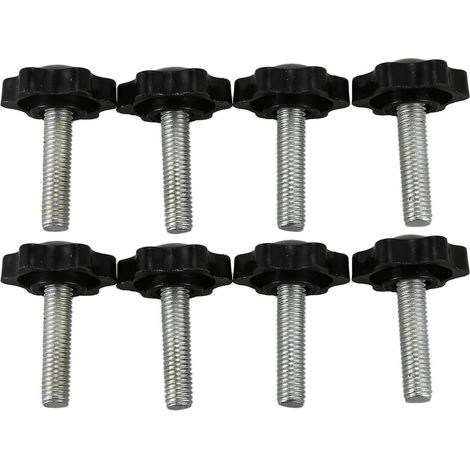 Lot de 8 vis de rechange noires M8 x 30 mm à filetage mâle moleté, bouton étoile, finition argentée et noire. (1/5)