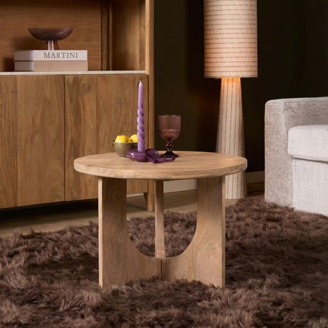 Table basse ronde en manguier sur trépied Ø60 cm ALMA (1/4)
