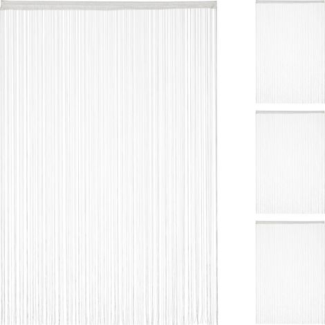 4 x Fadenvorhang weiß, kürzbar, mit Tunneldurchzug, für Türen & Fenster, waschbar, Fadengardine, 145x245 cm, white