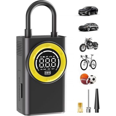 Gonfleur de pneu portable - Pompe à air sans fil de 150 PSI pour pneus de voiture avec manomètre numérique et lumière LED - Gonfleur de pneu portable 5 fois plus rapide pour voiture, moto, vélo (1/5)