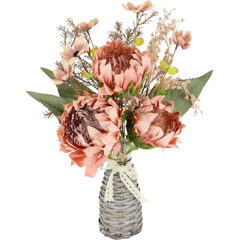 Bouquet de Fleurs artificielles Protea dans Un Vase de 45 cm - Artichauts - Chardon - Fleurs artificielles en Soie - Fleurs décoratives - pour Mariage, Automne - Décoration de Table (1/3)