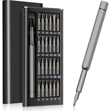Generic Kit de tournevis de précision 25 en 1  Mini kit d'outils de réparation magnétique multifonction pour appareils électroniques, ordinateurs portables, montres et plus encore, noir, plat, croix