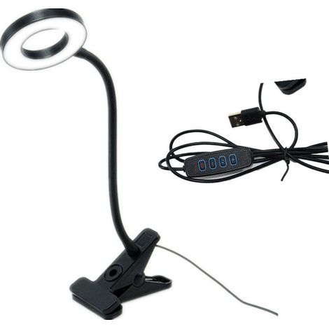 Lampe de Bureau à Pince 48 LED Flexible à 360°Lampe Lecture Clipsable 3 Modes d’Éclairage &10 Niveaux de Luminosité Lampe Bureau Led USB pour Étude et Travail, Noir (1/5)