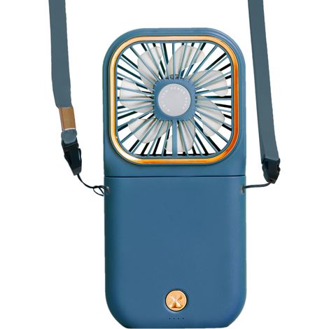 Mini ventilador portátil plegable colgante, recargable por USB, con soporte para teléfono, ideal para viajes y actividades al aire libre.